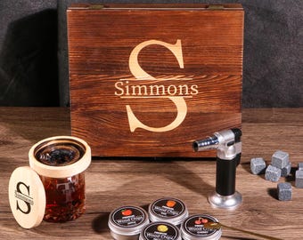 Personalized Smoked Whiskey Cocktail Kit,Whiskey Custom Engraving Burning Whiskey Barrel,Whiskey Drink Set,Personalized whiskey gift sets