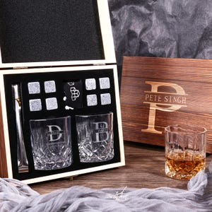 Personalized Whiskey Glass Set with Wooden Box | Anniversary Birthday whiskey gift for husband | best gifts for dad boyfriend Engraved Gifts