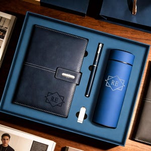Custom Engraved Leather Notebook Set With Pen & Cup ,personalized ...