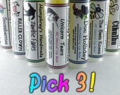 CHOOSE 3 Natural Moisturizing Lip Balms, Pick 3 Balms, You Choose Flavors with Jojoba Oil, Kokum Butter, Vitamin E, Essential Oils