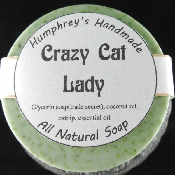 CRAZY CAT LADY Soap, Green Catnip Cold Process Soap, Lavender and Lemon Essential Oil Novelty Soap, Light Green Vegan Soap