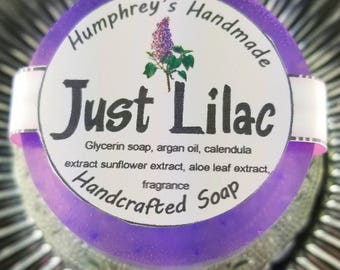 JUST LILAC Soap, Purple All In One Women's Shaving Soap, Round Soap Puck, Glycerin Lilac Soap, Genuine True Lilac Scented Soap Violet