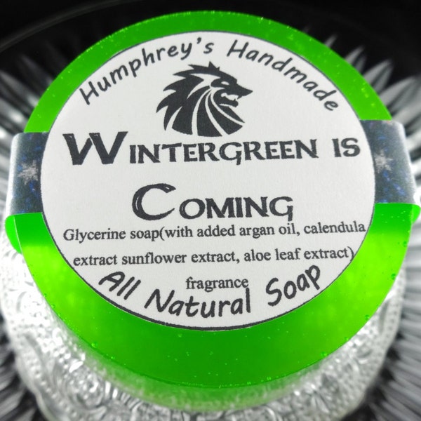 WINTERGREEN IS COMING Soap, Wintergreen Unisex Scent, Beard Wash, Shave Soap, Shampoo Bar, Sweet Mint, Essential Oil, Bright Green Bar