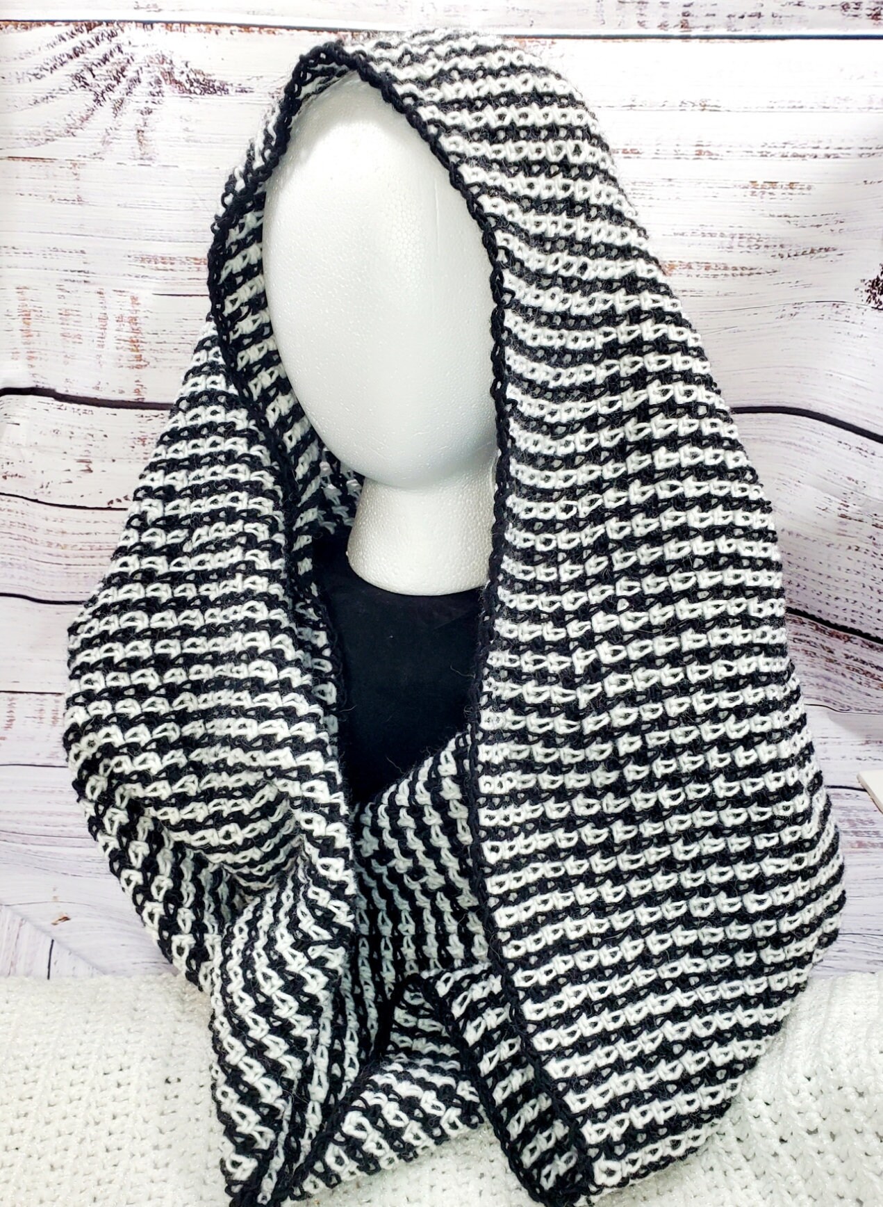 BLACK & WHITE Gothic Snood | Hand Crocheted| Handmade Large Neck