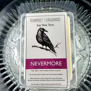 NEVERMORE Soy Wax Melts, Pumpkin and Oud Wax Tarts, USA Made, Halloween Wax Melts, Horror Lover Edgar Allen Poe Raven Literature Book Lover