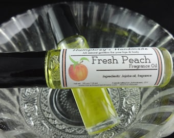 FRESH PEACH Perfume, Roll On Perfume Fragrance, Peach Perfume, Sweet Peach Scent, BPA Free Glass Bottle, Moisturizing Jojoba Oil