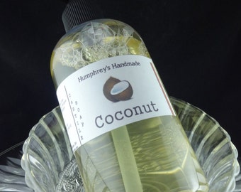 COCONUT Unisex Body Wash, 8 oz, Tropical Scent Castile Soap, Shampoo Hand Soap, Beard Wash Shower Gel Hawaiian Tropics