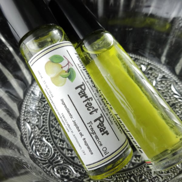 PERFECT PEAR Roll On Perfume, Pear Fragrance Cologne, BPA Free Glass Bottle, Moisturizing Jojoba Oil, Fruity Ripe Pear Scent Fruit