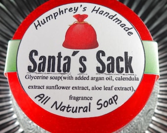 SANTA'S SACK Shave Shampoo Christmas Soap, Chestnuts & Brown Sugar Scented Unisex Men's or Women's Soap, Round Soap Puck, Bright Red