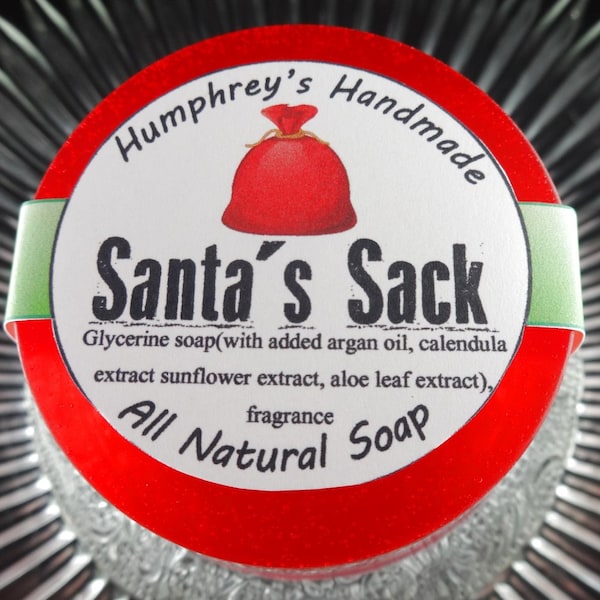 SANTA'S SACK Shave Shampoo Christmas Soap, Chestnuts & Brown Sugar Scented Unisex Men's or Women's Soap, Round Soap Puck, Bright Red