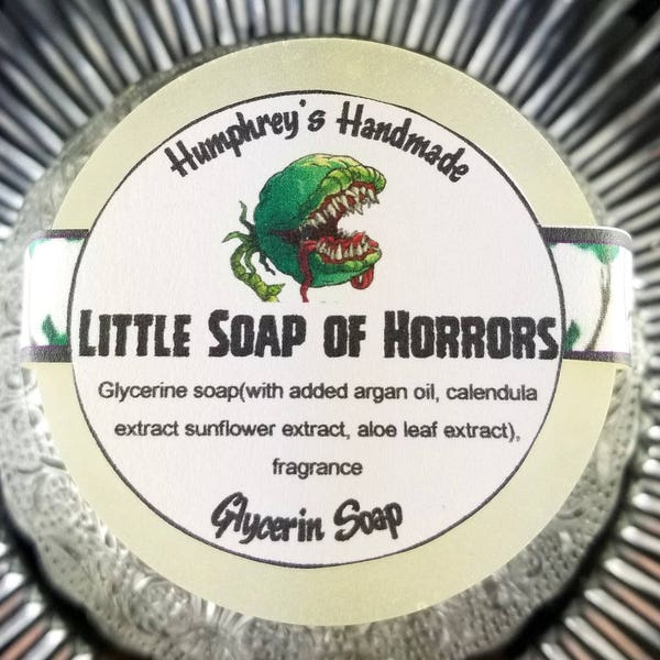 LITTLE SOAP of HORRORS Glycerin Tropical Scent, Glow in the Dark Unisex Soap Round Puck Halloween Killer Plant Orange Cherry Peach Pineapple