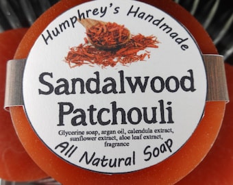 SANDALWOOD PATCHOULI soap, Glycerin Beard Wash, Brown Men's Shave Soap, Round Soap Puck, Masculine Scent Shaving Rich Lather Straight Razor