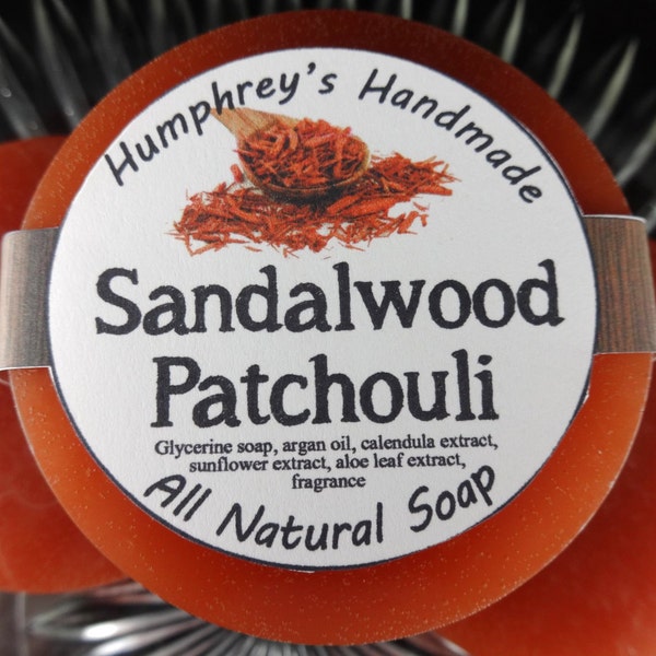 SANDALWOOD PATCHOULI soap, Glycerin Beard Wash, Brown Men's Shave Soap, Round Soap Puck, Masculine Scent Shaving Rich Lather Straight Razor