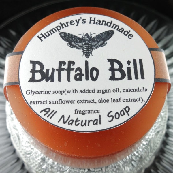 BUFFALO BILL Shave Soap, Leather Scented Men's Shampoo Soap, Round Soap Puck, Brown, Unisex Tanned Hide, Cowboy Saddle Boots