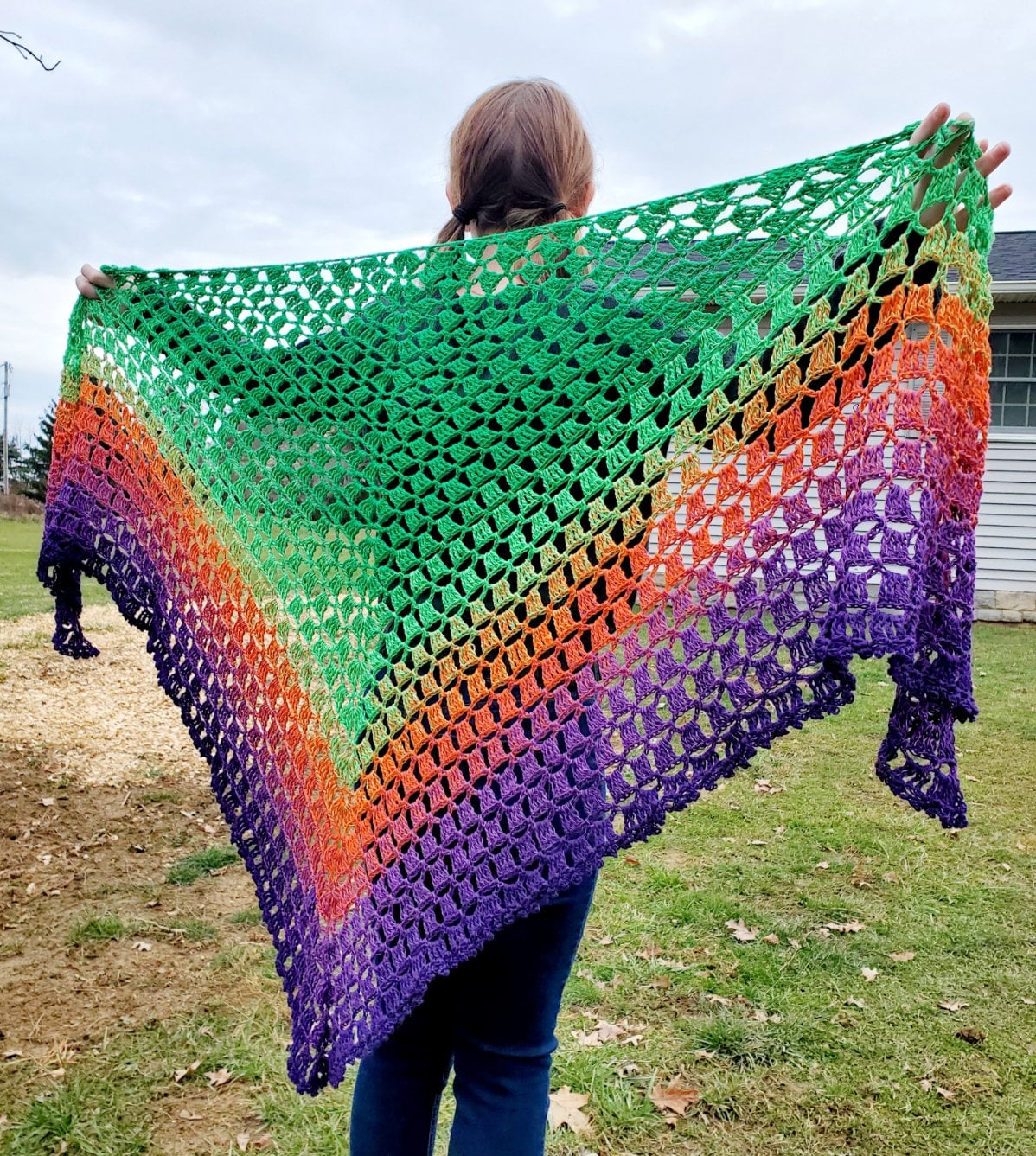 CASKET Large Halloween Gradient Shawl 100% Cotton W/free Shawl Pin