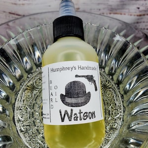 WATSON Beard Oil, Oatmeal Stout Butterscotch Scent, Choose 2oz 4oz Sample Beard Conditioner, Vanilla Almond Orange Sherlock Holmes Mystery