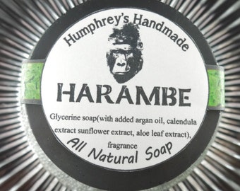 HARAMBE Shave Soap, Men's Gorilla Beard Wash, Round Puck, Barber Shop Type, Glycerin Base, Very Sexy Scent, Bergamot mint sage musk wood