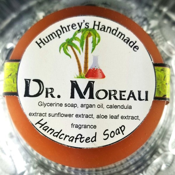 DR  MOREAU Lime Coconut Soap, Wet Shave Bar, Beard Wash Shampoo Bar, Brown Round Soap Puck, Unisex, Horror Scary Story Stocking Stuffer