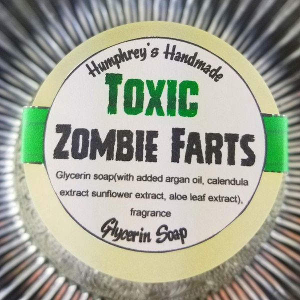 TOXIC ZOMBIE FARTS soap, Glow in the Dark Vanilla Shave Soap, Round Green Puck, Warm Vanilla Scent, Zombie Soap, Horror, Undead, Scary Funny