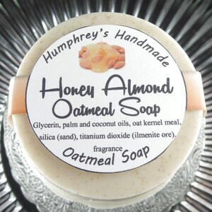 HONEY ALMOND Oatmeal Soap, Tan Oatmeal Soap, Round Soap Puck, Exfoliating Mechanics Bar, Soft and Sudsy, Lots of Lather