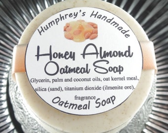 HONEY ALMOND Oatmeal Soap, Tan Oatmeal Soap, Round Soap Puck, Exfoliating Mechanics Bar, Soft and Sudsy, Lots of Lather