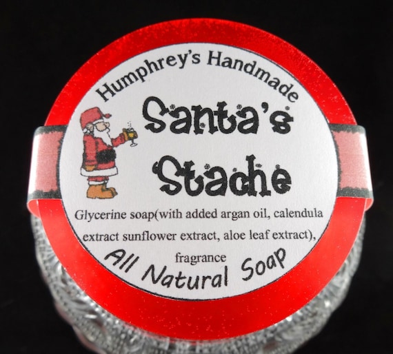 SANTAS 'STACHE Soap, Glycerin Cherrywood Tobacco Raspberry Scented Soap,  Unisex Shave Soap, Round Puck, Christmas Stocking Stuffer