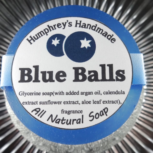 BLUE BALLS soap, Crude Sweet Blueberry Shave & Shampoo Soap, Round Blue Puck, Argan Oil, Aloe, Calendula, Beard Wash, Unisex Men's Women's