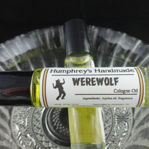 WEREWOLF Men's Cologne Oil, Roll On Cologne, Citrus, Cedar, Vetiver, Pepper, Musk,Patchouli Fragrance Oil, Glass Bottle, Jojoba Oil