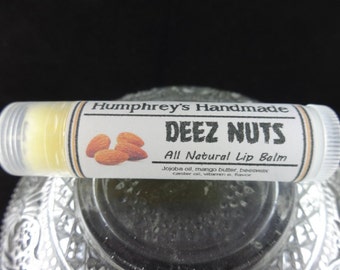 DEEZ NUTS Lip Balm, Honey Almond Flavor, Jojoba Oil Lip Balm, Handcrafted Bee Balm, Soft and Buttery Funny Crude Beeswax Chapstick