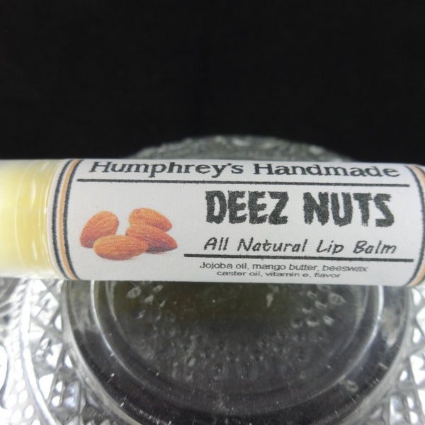 DEEZ NUTS Lip Balm, Honey Almond Flavor, Jojoba Oil Lip Balm, Handcrafted Bee Balm, Soft and Buttery Funny Crude Beeswax Chapstick