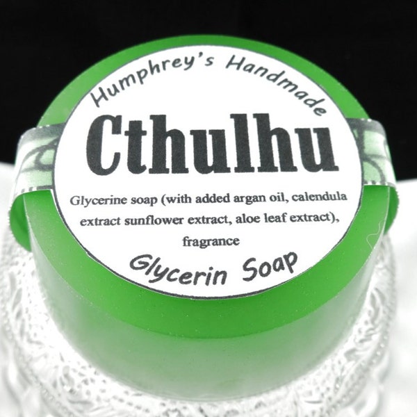 CTHULHU Shave Soap, Unisex Ocean Citrus and Soft Woods Glycerin Soap, Green Shave & Shampoo Soap, Round Soap Puck, HP Lovecraft Beard Wash
