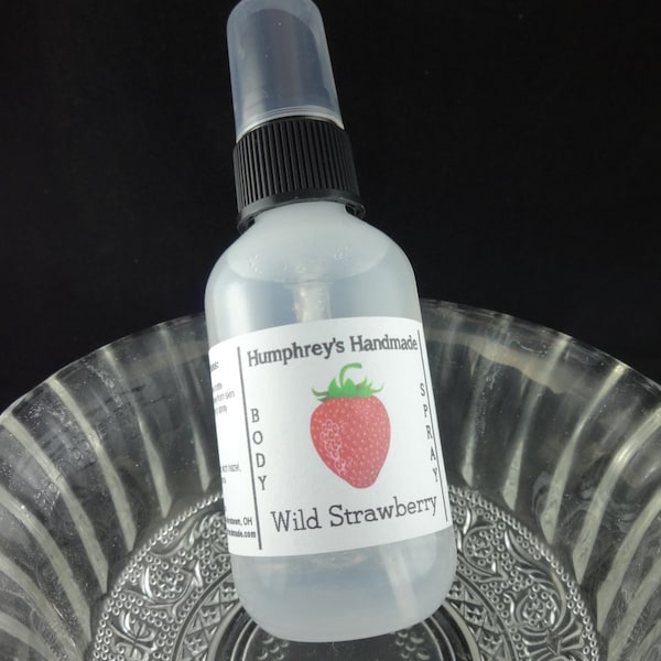 WILD STRAWBERRY Body Spray, Handcrafted Perfume Room and Linen Spray 2 oz, Witch Hazel Women's Fragrance, Strawberries Fruit Sweet Summer