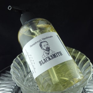 BLACKSMITH Men&#39;s Beard Wash & Body Wash, 8 oz, Tobacco Blossom Caramel Scented Castile Soap, Shampoo Hand Soap, Gentleman