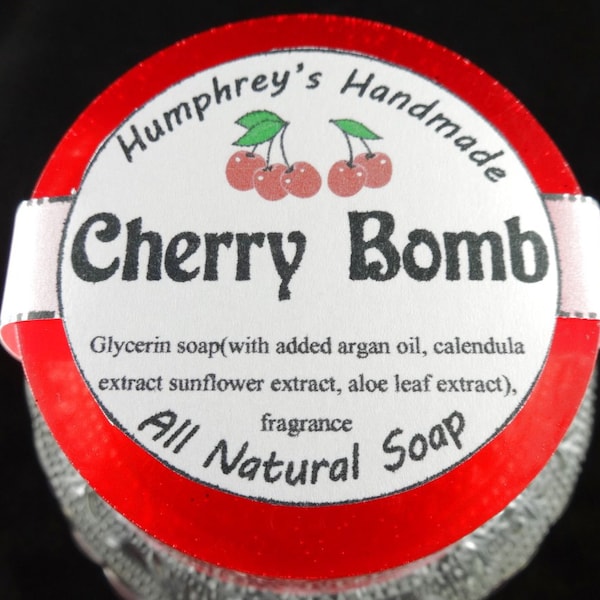 CHERRY BOMB soap, Red Cherry Soap, Women's Shave Soap, Strong Scented Soap, Round Soap Puck, Black Cherry Glycerin Soap Marischino