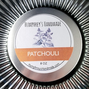 PATCHOULI Soy Wax Candle, 8 oz Patchouli Scent Hand Poured Soy Wax, USA Made, Earthy Men's or Unisex Candle, Hippie Scented Deep Earth