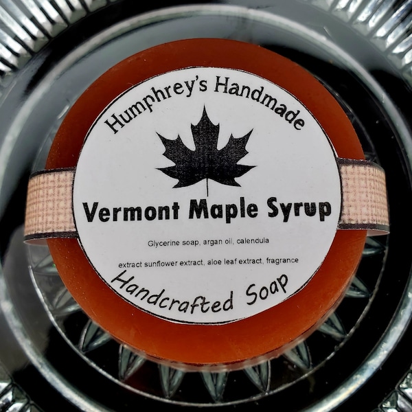 VERMONT MAPLE SYRUP Scented Soap, Sweet Unisex Men's or Women's Soap, Round Puck, Waffles, Pancakes Beard Wash, Shave Soap, Unisex