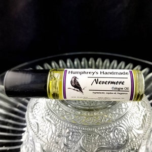 NEVERMORE Cologne Oil, Pumpkin & Oud Unisex Mens Womens Roll On Fragrance, Halloween Cologne Oil, Glass Bottle, Jojoba Oil Edgar Allan Poe