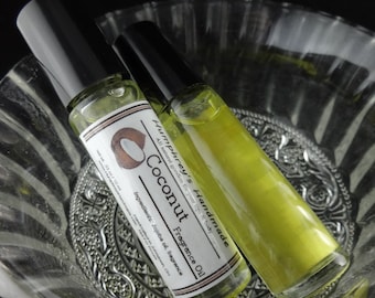 COCONUT Roll On Perfume Fragrance, Tropical Perfume, BPA Free Glass Bottle, Moisturizing Jojoba Oil Island Fruity Smoothie