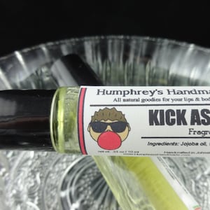 KICK ASS Cologne Oil, Sweet Bubblegum Scent Cologne, Womens Roll On Fragrance, Perfume Oil, Glass Bottle, Jojoba Oil, Gumballs Gum Chewing