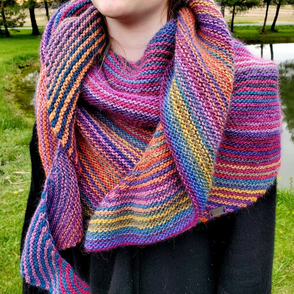 Striped Wool Knit Shawl