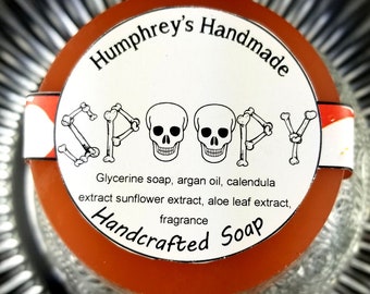 SPOOPY Glycerin Soap, Apple Cider Scent Halloween Shave & Shampoo Soap, Beard Wash Round Soap Puck, Argan Oil, Men's Women's Spooky Goth