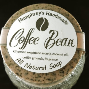 COFFEE BEAN Cold Process Soap, Exfoliating Coffee Grounds Soap, Coffee Scent, Mechanics Soap Handcrafted Brown Round Soap Puck