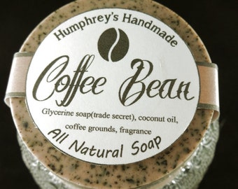 COFFEE BEAN Cold Process Soap, Exfoliating Coffee Grounds Soap, Coffee Scent, Mechanics Soap Handcrafted Brown Round Soap Puck