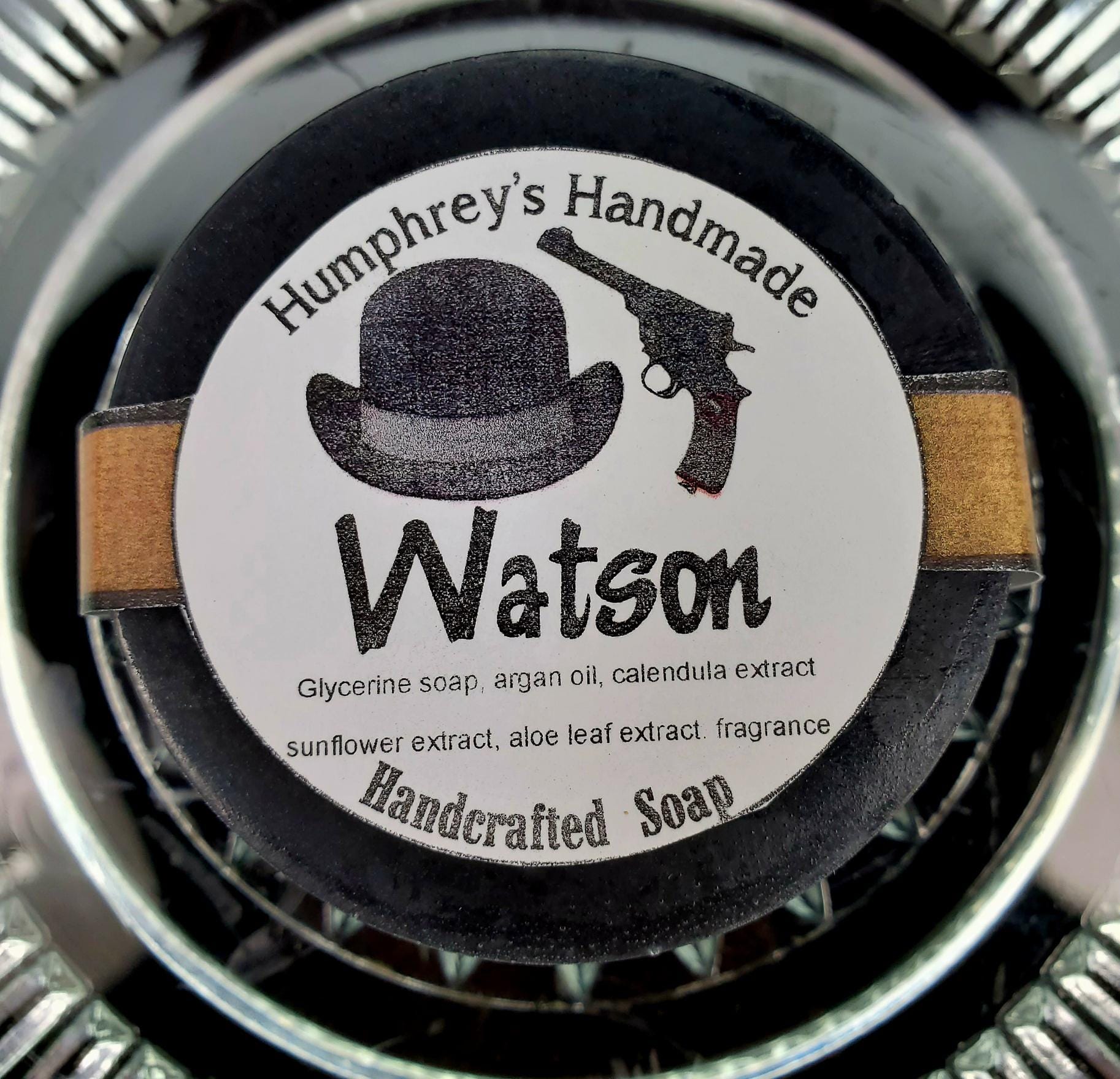 WATSON Shave & Shampoo Soap, Oatmeal Stout Vanilla Butterscotch Scented Unisex Men's or Women's Soap, Round Black Soap Puck, Almond Orange