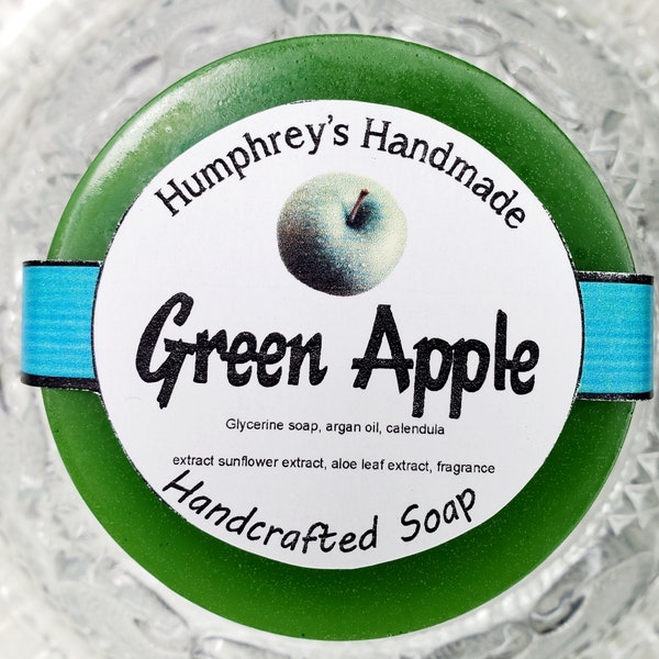 GREEN APPLE soap, Tart Granny Smith Apple Shave & Shampoo Soap, Round Green Puck, Argan Oil, Aloe, Beard Wash, Unisex Men's Women's Autumn