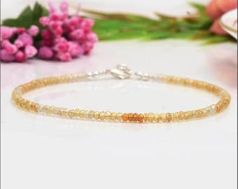 Delicate Shaded Citrine Danity Bracelet-Natural Citrine Stone Minimalist Bracelet- Healing Crystal Stacking Anklet-Spiritual Protection