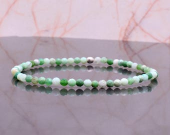 Dainty Chrysoprase Gemstone Stretch Bracelet: Sterling Silver, Gold Filled