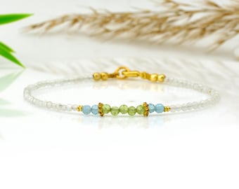 Bracciale in peridoto, acquamarina, pietra di luna, argento sterling riempito d'oro, perline di pietre preziose