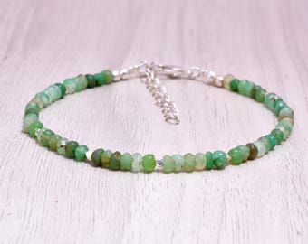 Chrysoprase Stacking Bracelet, Sterling Silver, Green Gemstone Beads