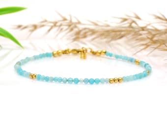 Bracciale fatto a mano con pietre preziose amazzonite, delicato braccialetto impilabile con perline